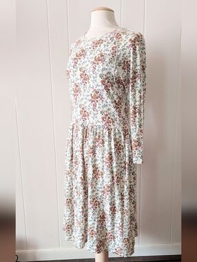Vintage Distressed Cream Floral Drop Waist Lounge Comfy Dress By RTW